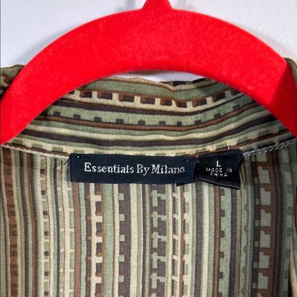 Essentials by Milano Green Brown Button Down Fairy Goblin Boho Y2K Shirt Large - Picture 2 of 11